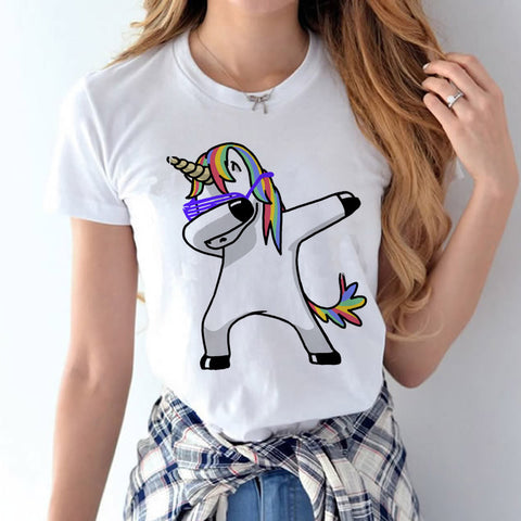 2018 Nouveau Tamponnant Licorne t-shirt Femmes T Chemise À Manches Courtes t-shirts O-cou Tops Mode Panda/Roquet Chat de Bande Dessinée Imprimé Hip Hop T